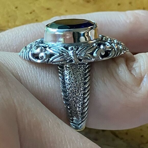 Moroccan Amethyst Sterling Silver Artistic Dragonfly Ring Size 6 - Picture 3 of 9